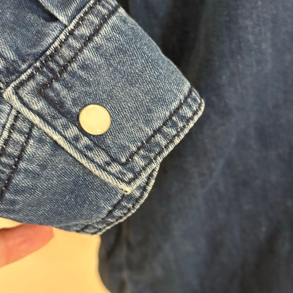 asos Denim Western Button Up Blue With White Piping Pearlized Snaps Sz 8 UK12 - Picture 4 of 8